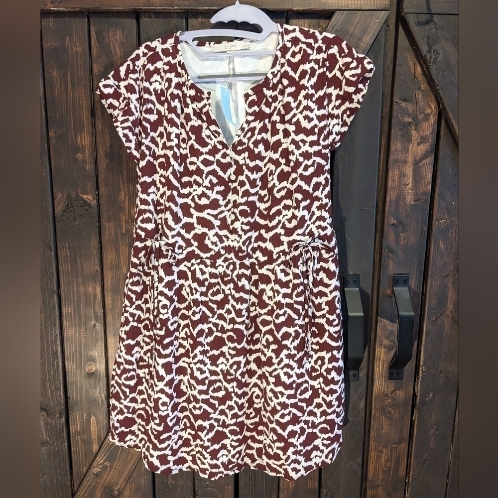 LOFT XXSP burgundy and white dress